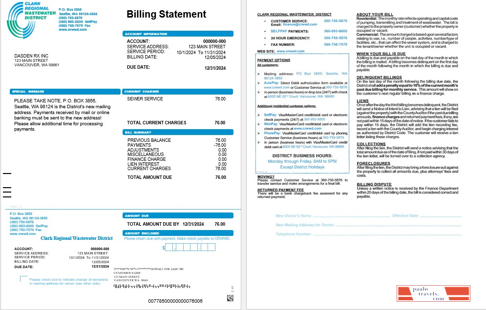 USA CRWWD business utility bill Word and PDF template PSD template